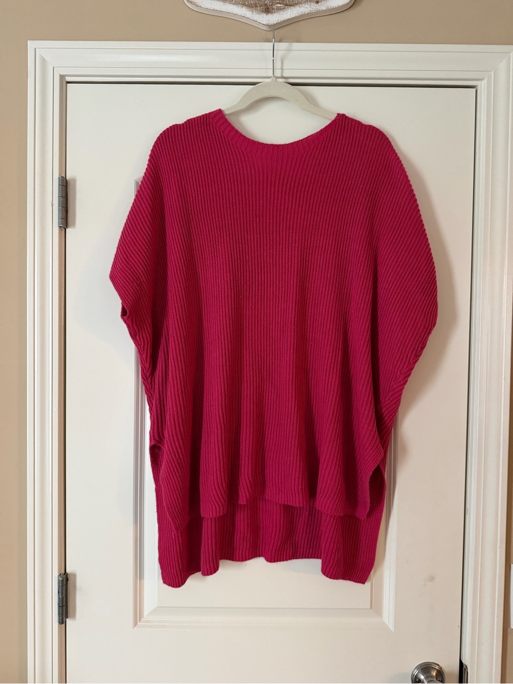 Bright Pink Red Ribbed Women's Sweater - Casual Oversized Pullover